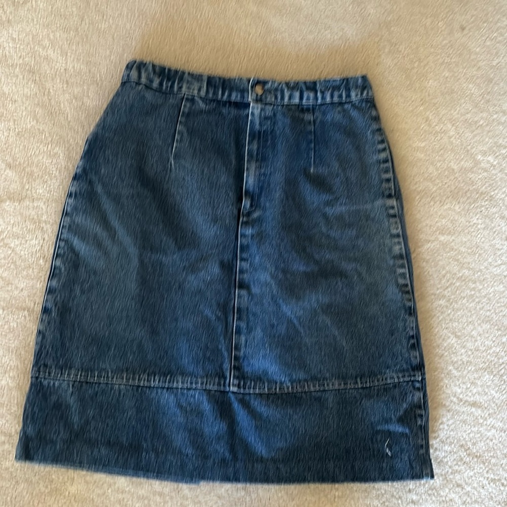 Asmen jeans women blue denim jeans skirt mid calf A-line pockets snap closure M